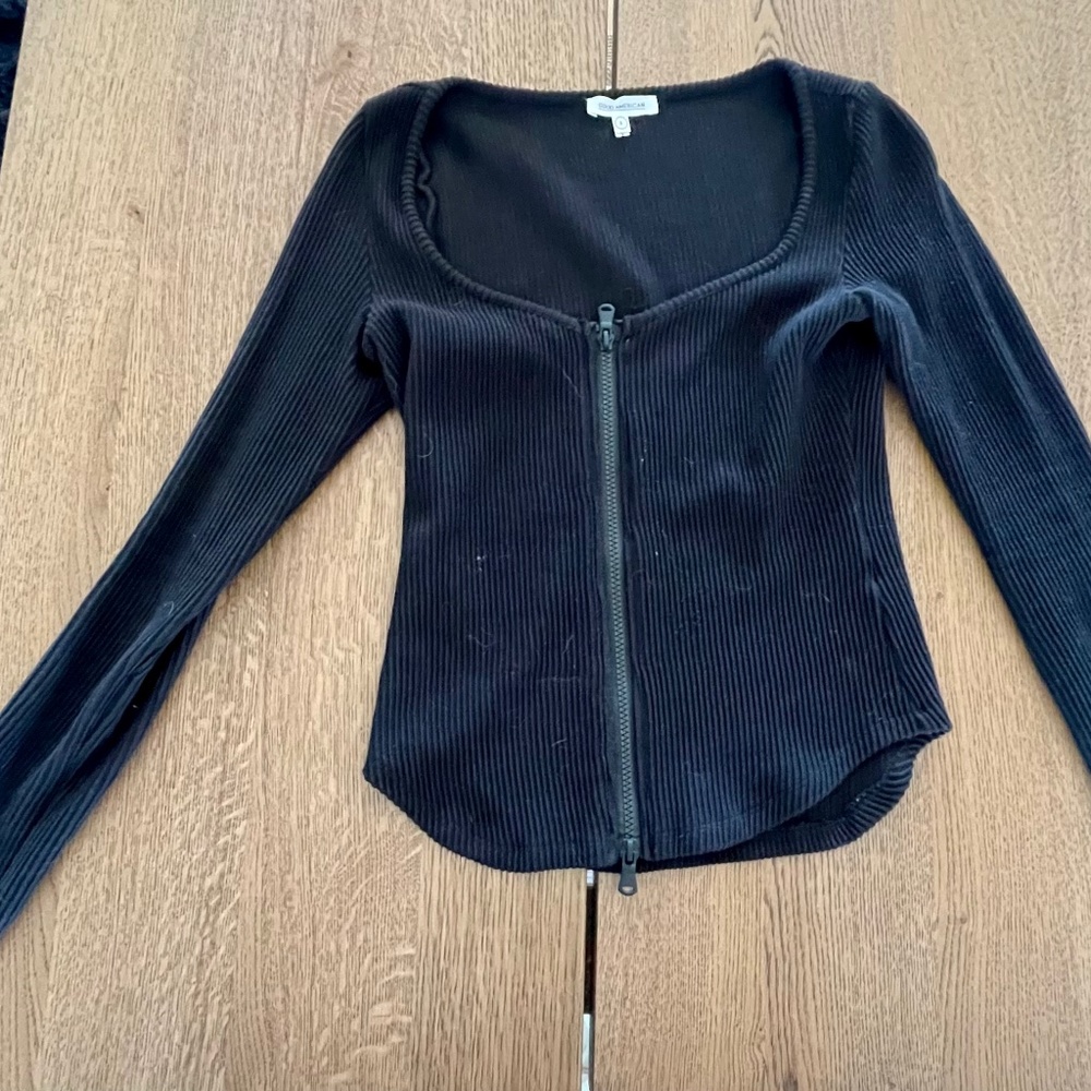 Good American Long Sleeve Zip-Up Top